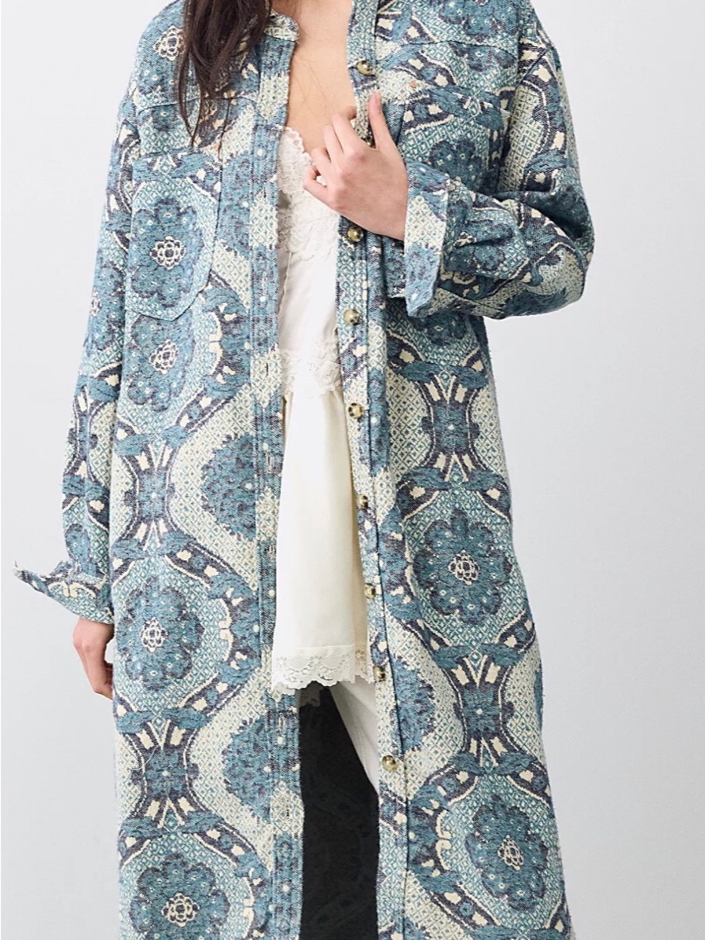 We the Free Brick Lane Jacquard Maxi Shirt Jacket NWT